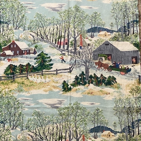 Vintage 1960s GRANDMA MOSES EARLY SPRINGTIME ON THE FARM FABRIC - Picture 3 of 3